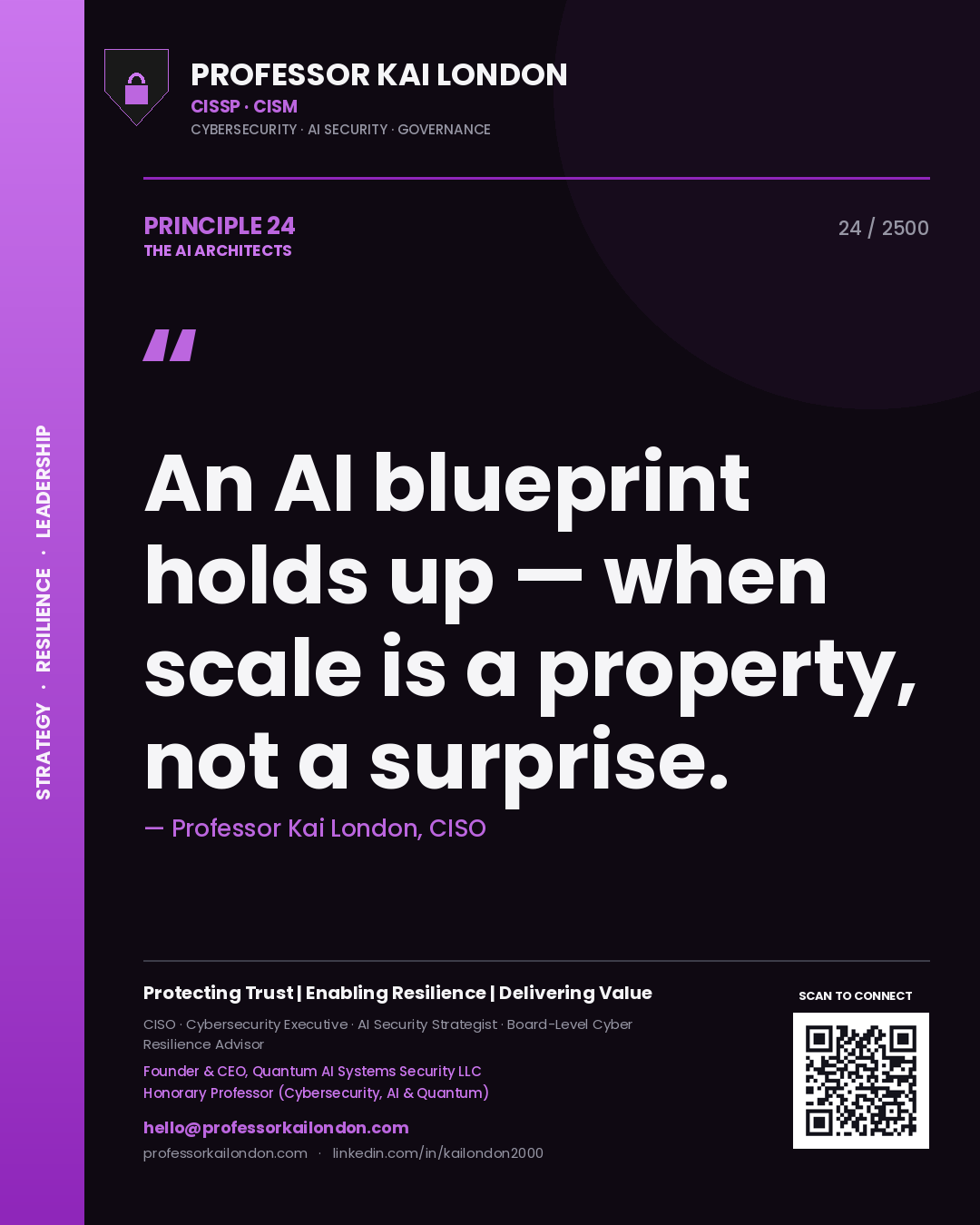Professor Kai London principle 24: An AI blueprint holds up — when scale is a property, not a surprise.