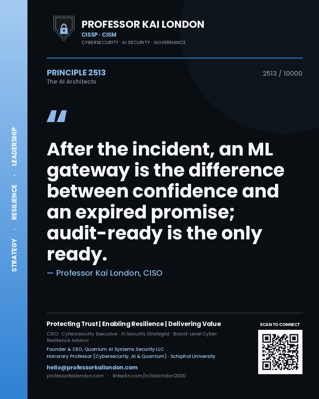 Professor Kai London principle 2513: After the incident, an ML gateway is the difference between confidence and an expired promise; audit-ready is the only ready.