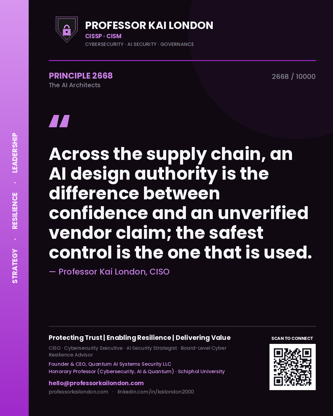 Professor Kai London principle 2668: Across the supply chain, an AI design authority is the difference between confidence and an unverified vendor claim; the safest control is the one that is used.