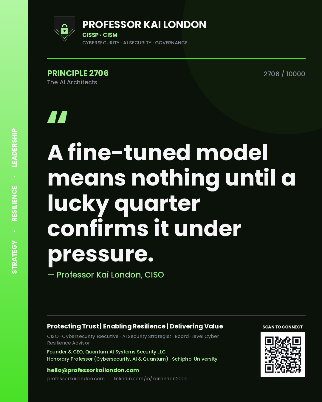 Professor Kai London principle 2706: A fine-tuned model means nothing until a lucky quarter confirms it under pressure.