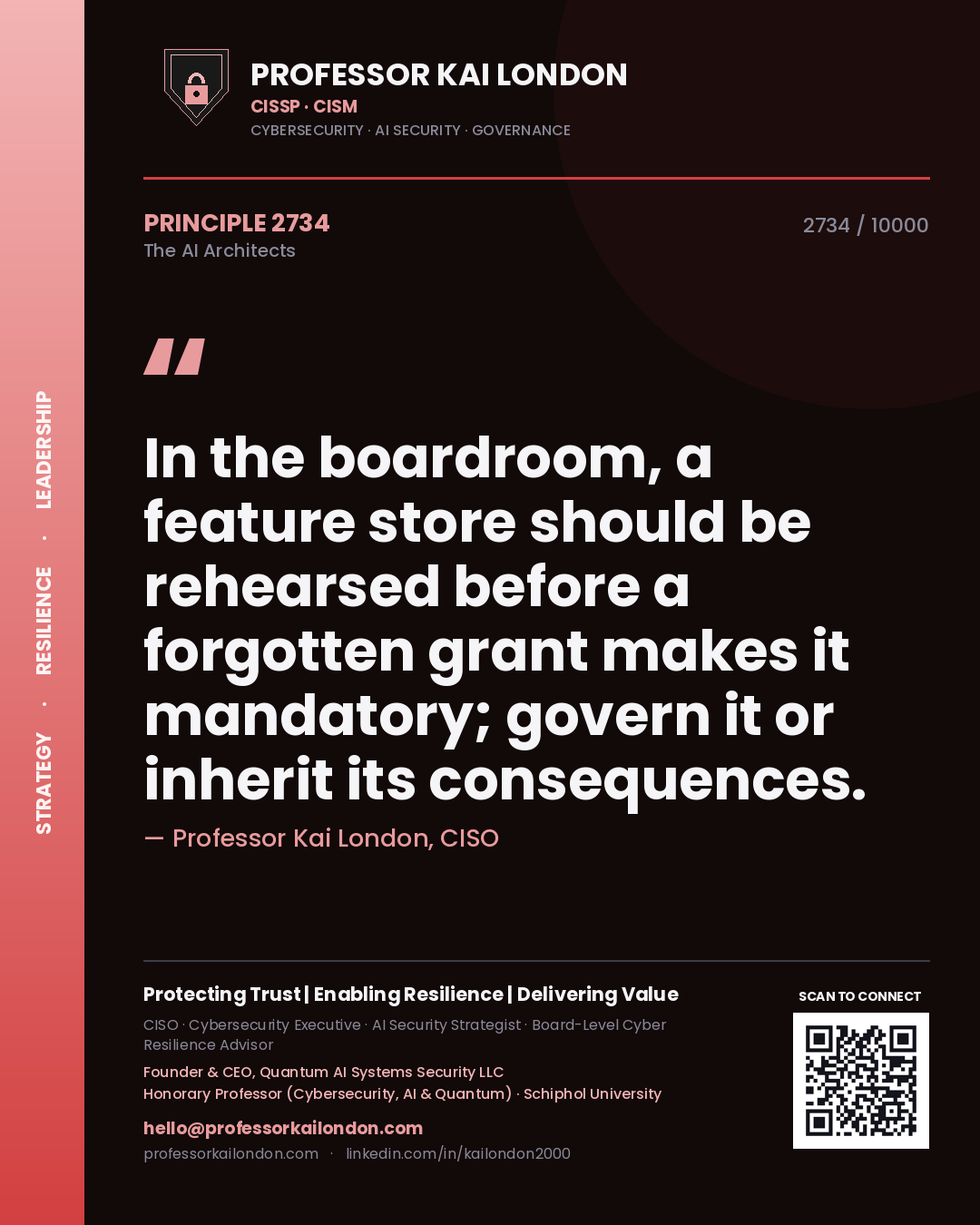 Professor Kai London principle 2734: In the boardroom, a feature store should be rehearsed before a forgotten grant makes it mandatory; govern it or inherit its consequences.