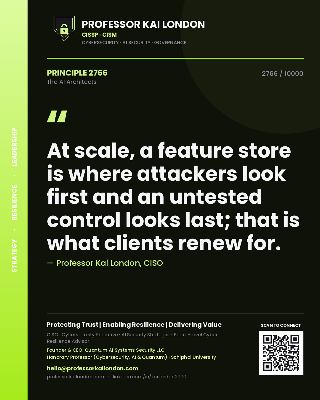Professor Kai London principle 2766: At scale, a feature store is where attackers look first and an untested control looks last; that is what clients renew for.