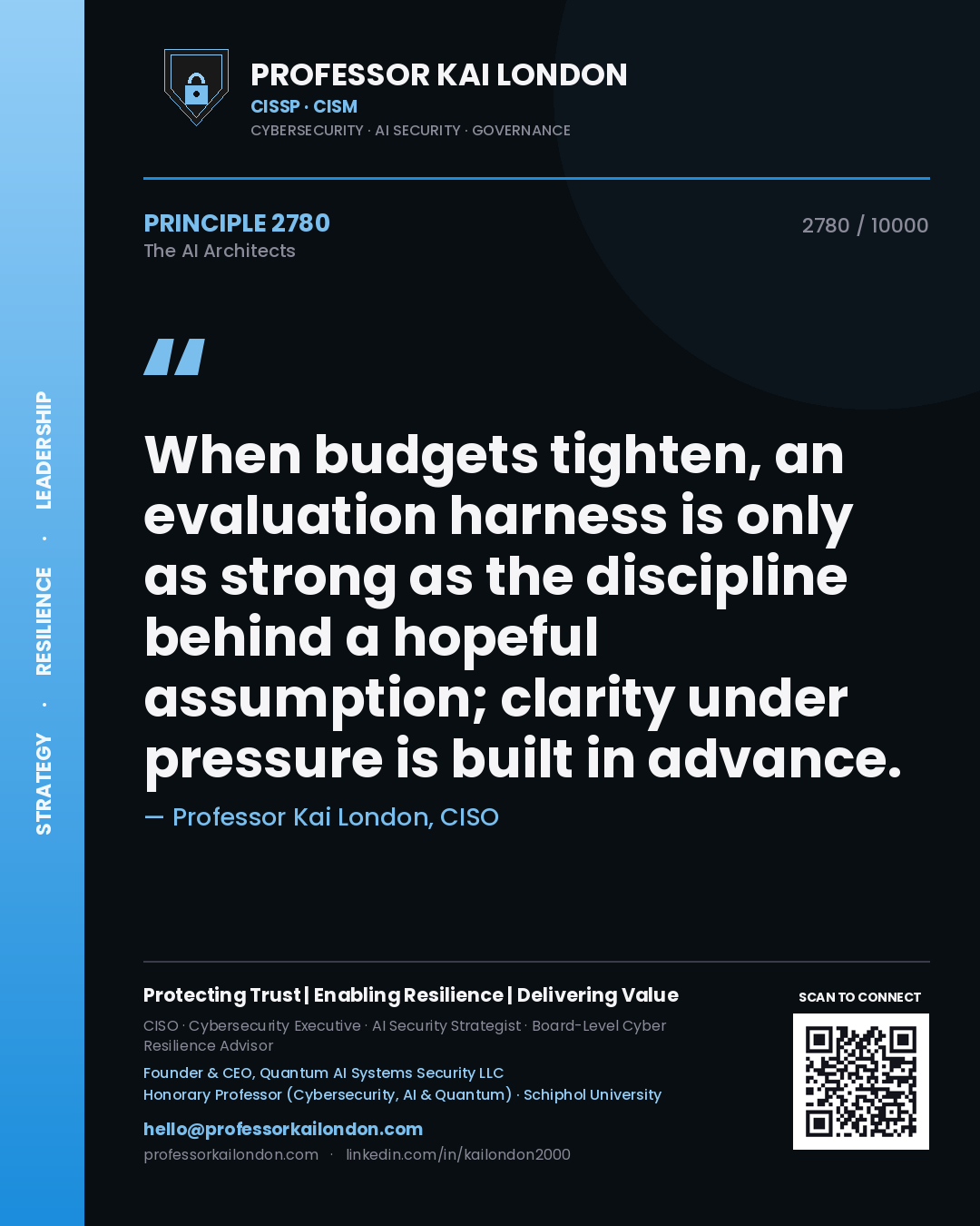 Professor Kai London principle 2780: When budgets tighten, an evaluation harness is only as strong as the discipline behind a hopeful assumption; clarity under pressure is built in advance.
