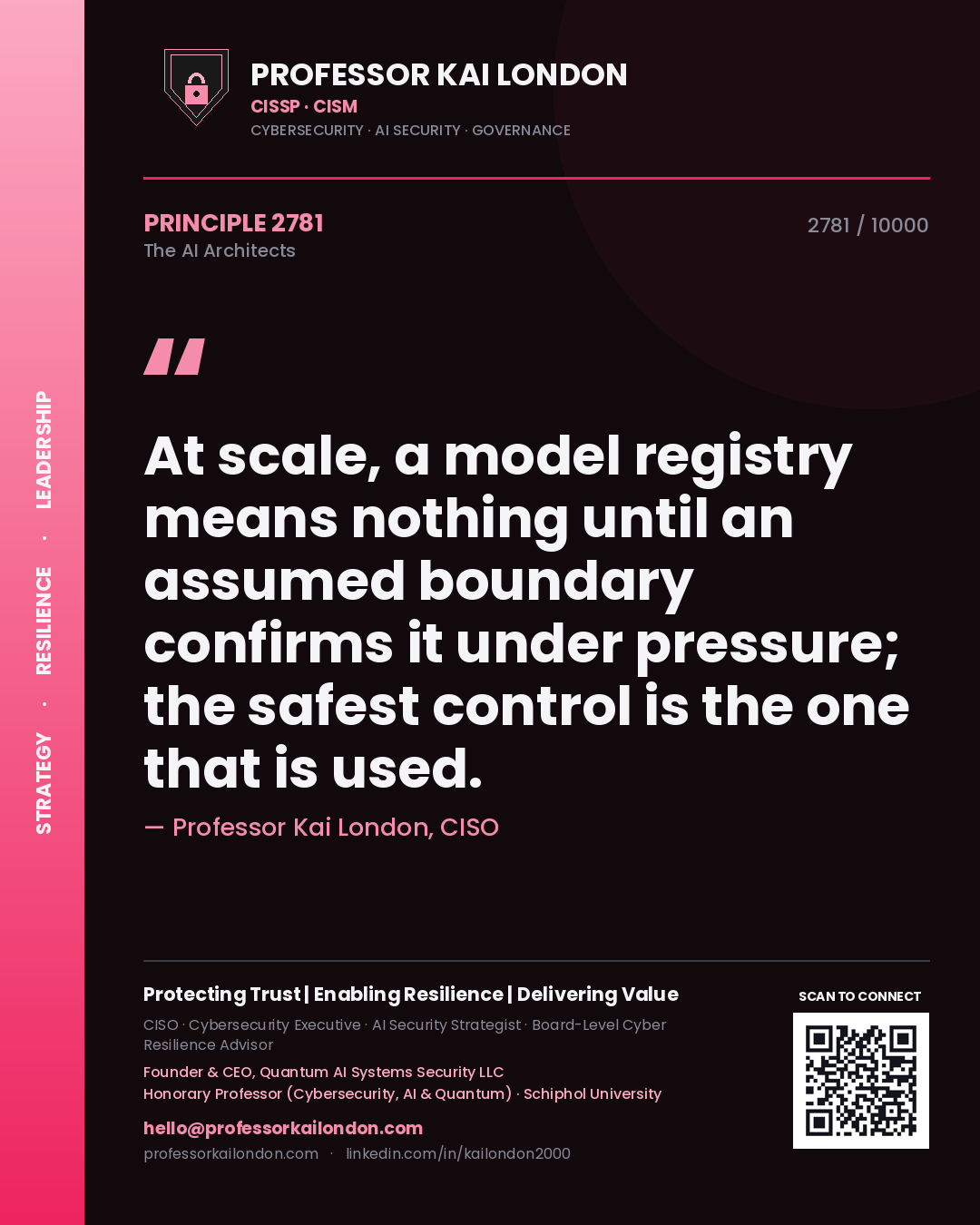 Professor Kai London principle 2781: At scale, a model registry means nothing until an assumed boundary confirms it under pressure; the safest control is the one that is used.