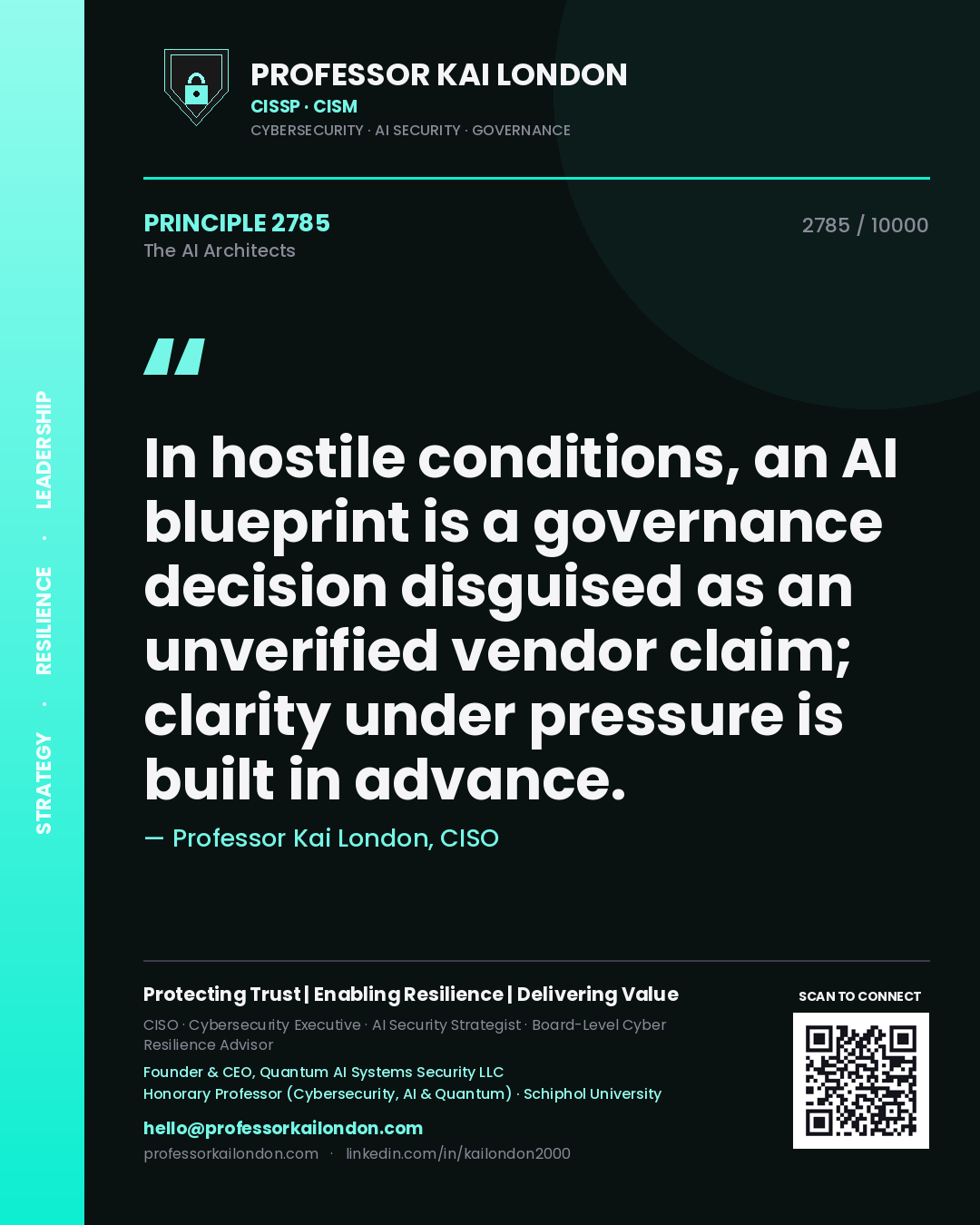 Professor Kai London principle 2785: In hostile conditions, an AI blueprint is a governance decision disguised as an unverified vendor claim; clarity under pressure is built in advance.