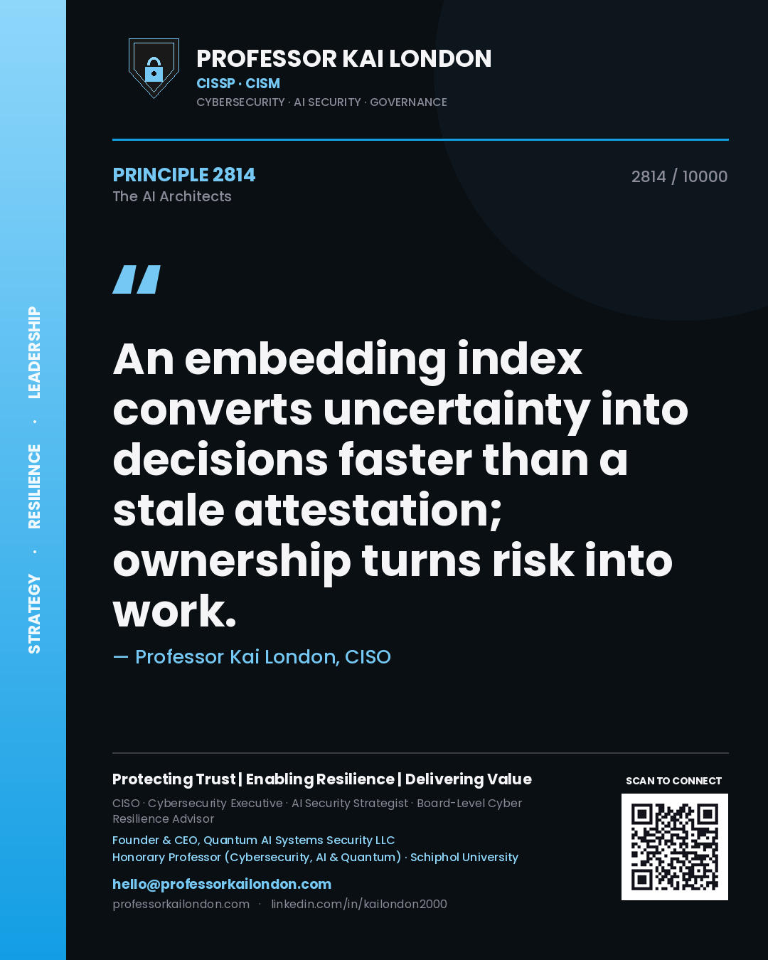 Professor Kai London principle 2814: An embedding index converts uncertainty into decisions faster than a stale attestation; ownership turns risk into work.