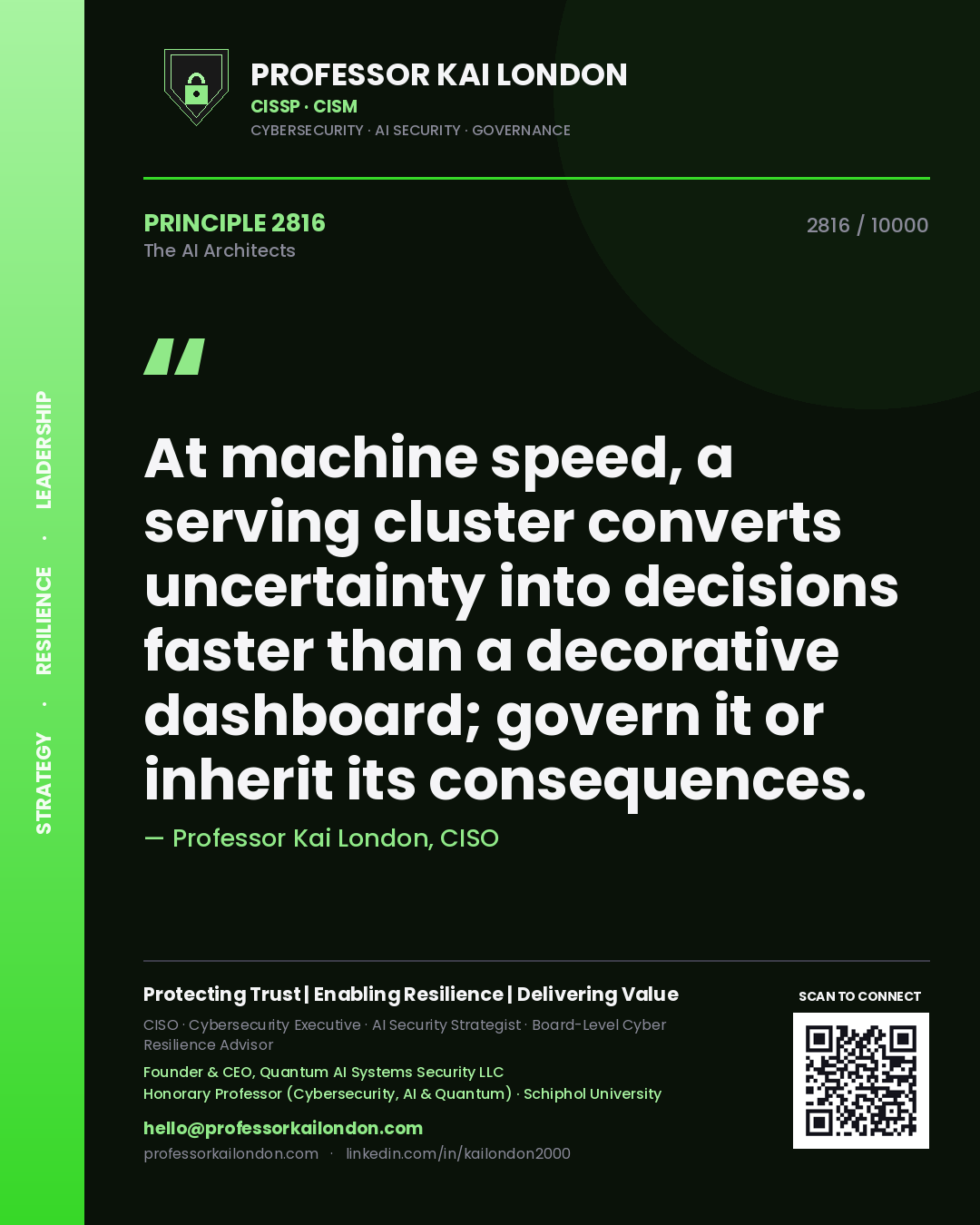 Professor Kai London principle 2816: At machine speed, a serving cluster converts uncertainty into decisions faster than a decorative dashboard; govern it or inherit its consequences.