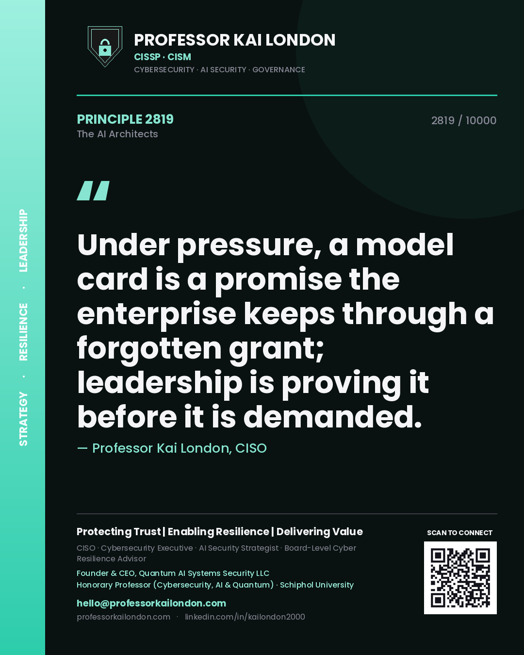 Professor Kai London principle 2819: Under pressure, a model card is a promise the enterprise keeps through a forgotten grant; leadership is proving it before it is demanded.