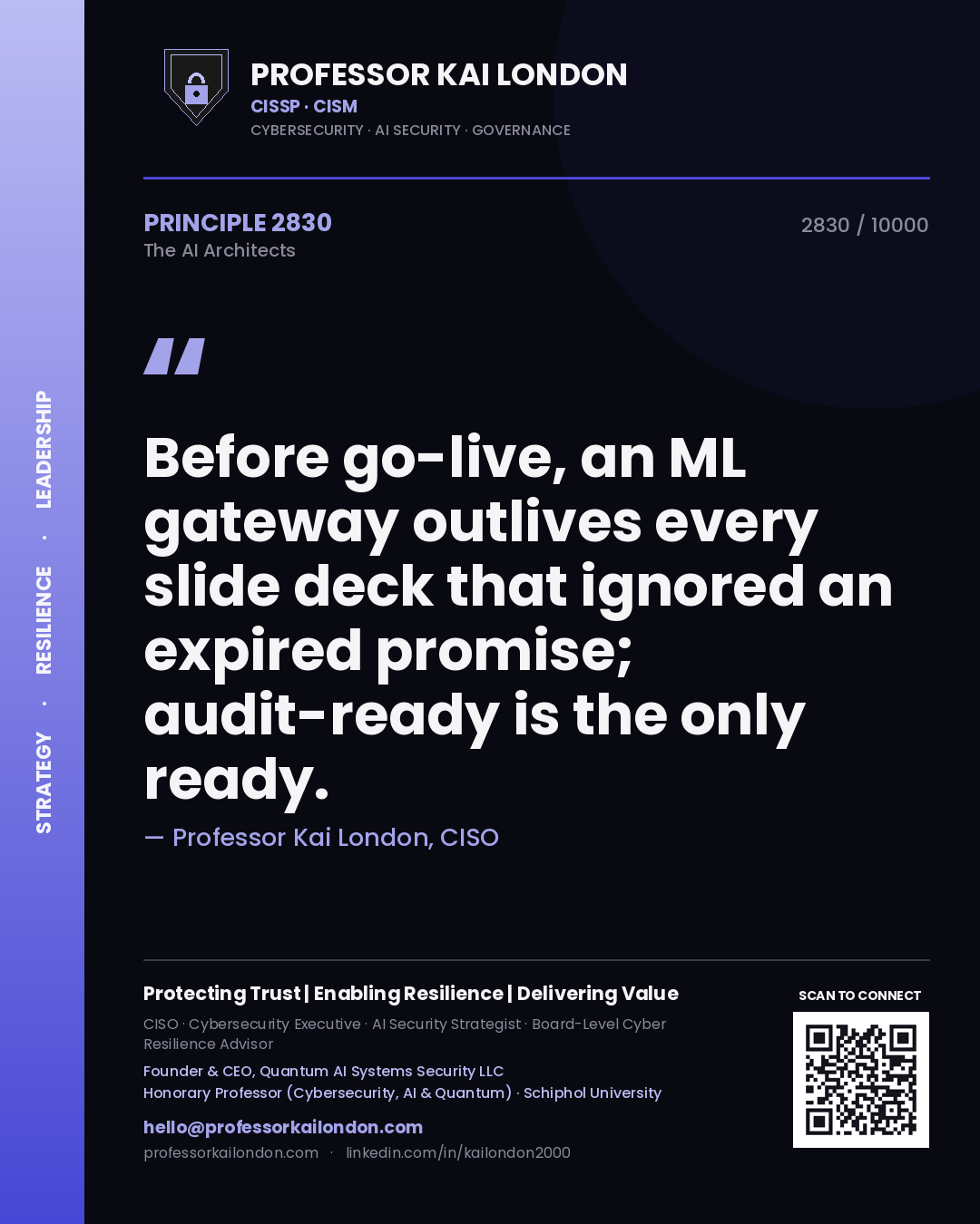 Professor Kai London principle 2830: Before go-live, an ML gateway outlives every slide deck that ignored an expired promise; audit-ready is the only ready.