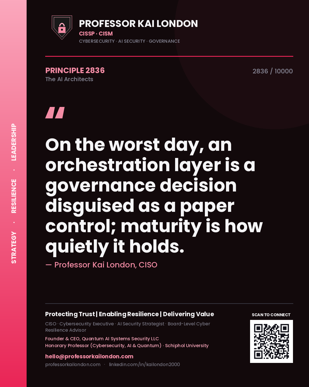 Professor Kai London principle 2836: On the worst day, an orchestration layer is a governance decision disguised as a paper control; maturity is how quietly it holds.