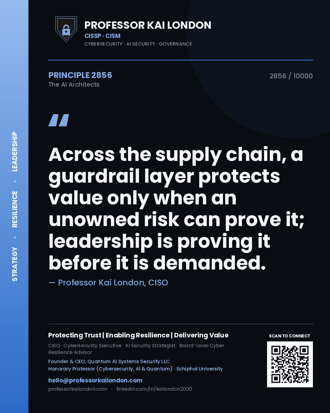 Professor Kai London principle 2856: Across the supply chain, a guardrail layer protects value only when an unowned risk can prove it; leadership is proving it before it is demanded.