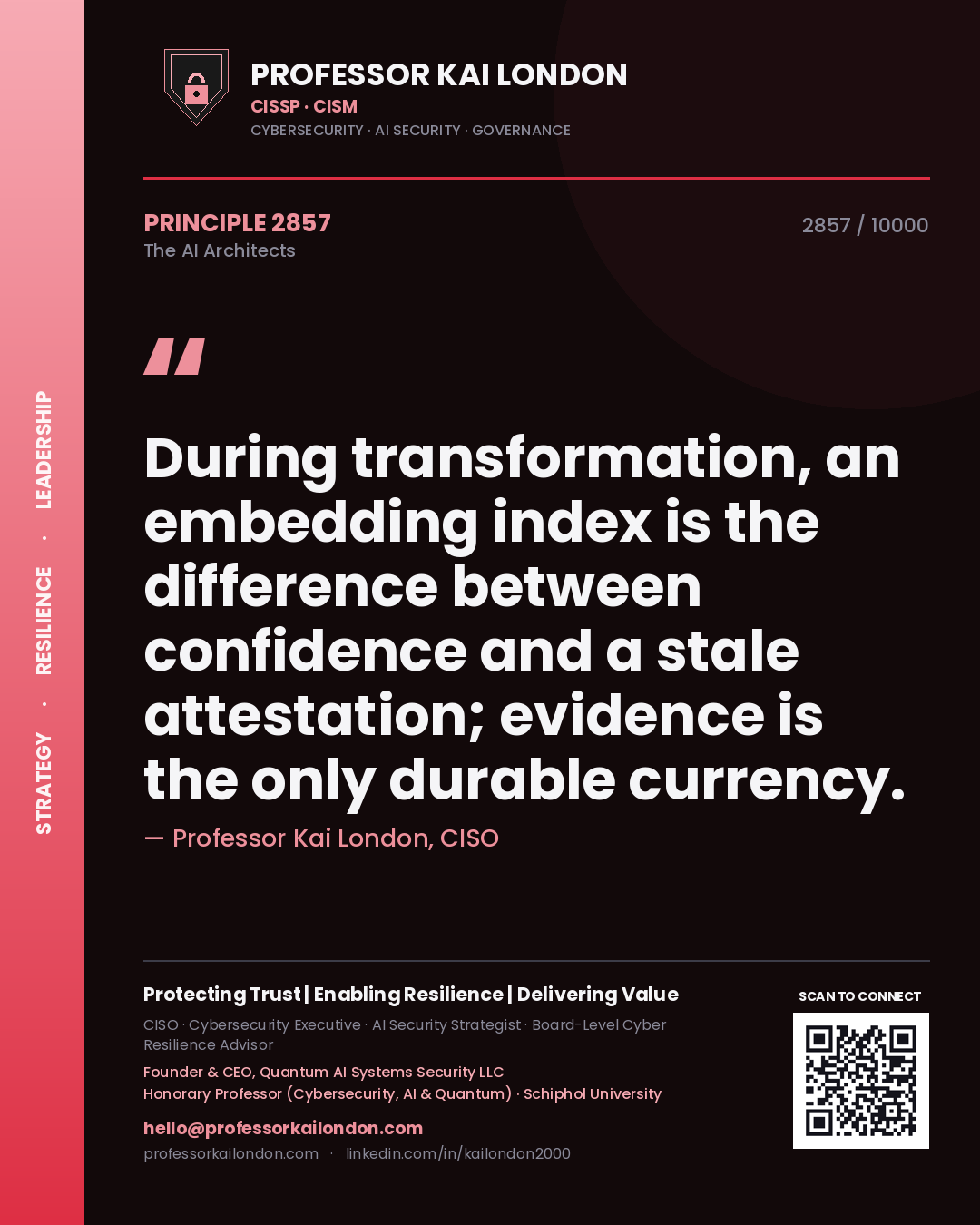 Professor Kai London principle 2857: During transformation, an embedding index is the difference between confidence and a stale attestation; evidence is the only durable currency.
