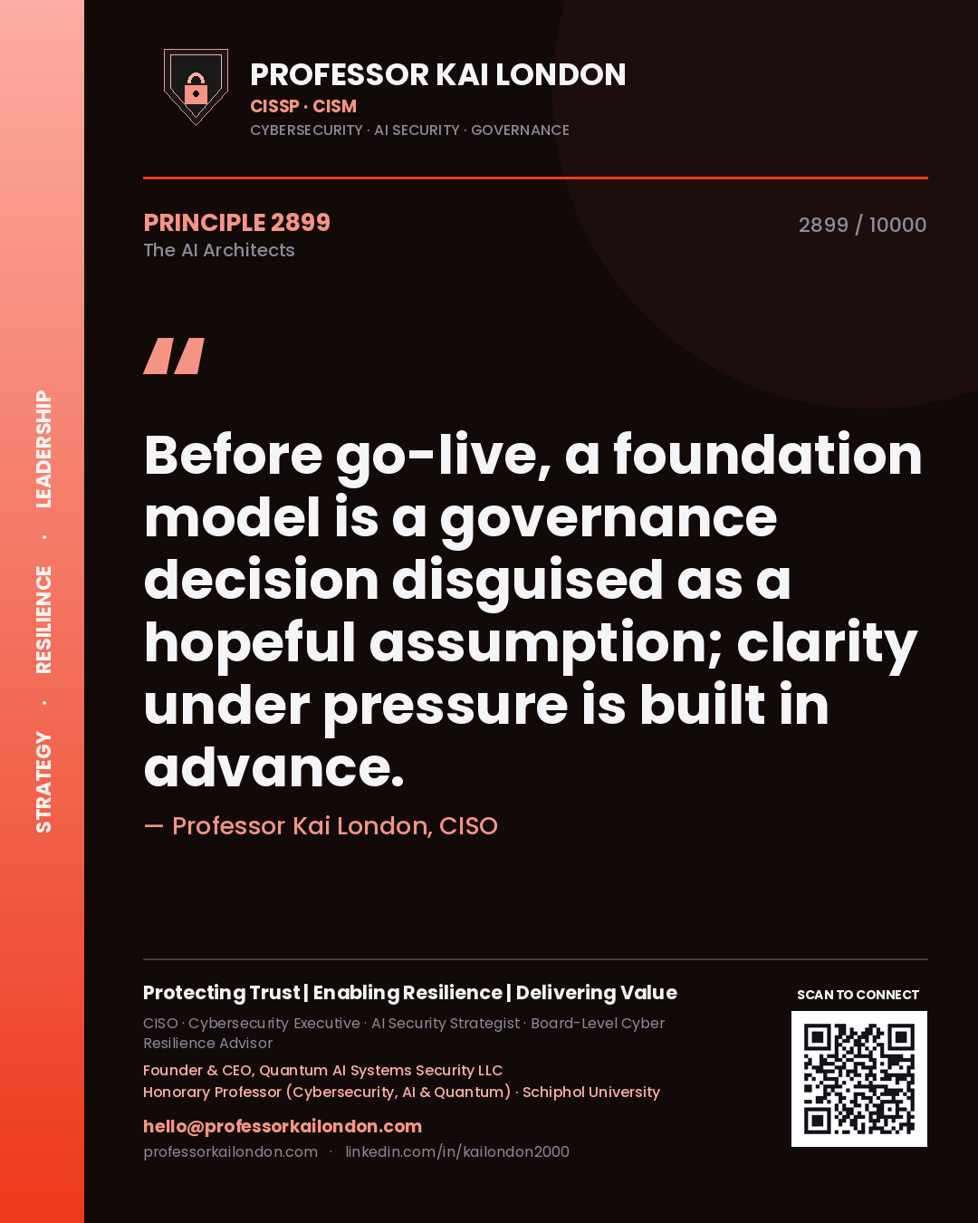 Professor Kai London principle 2899: Before go-live, a foundation model is a governance decision disguised as a hopeful assumption; clarity under pressure is built in advance.