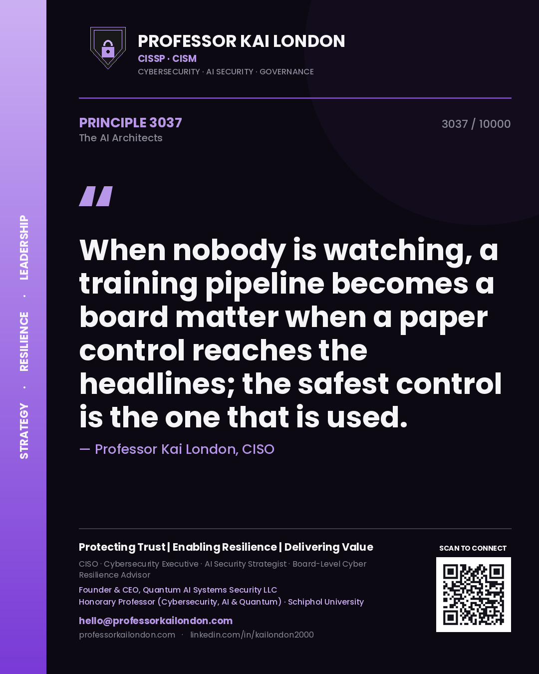 Professor Kai London principle 3037: When nobody is watching, a training pipeline becomes a board matter when a paper control reaches the headlines; the safest control is the one that is used.