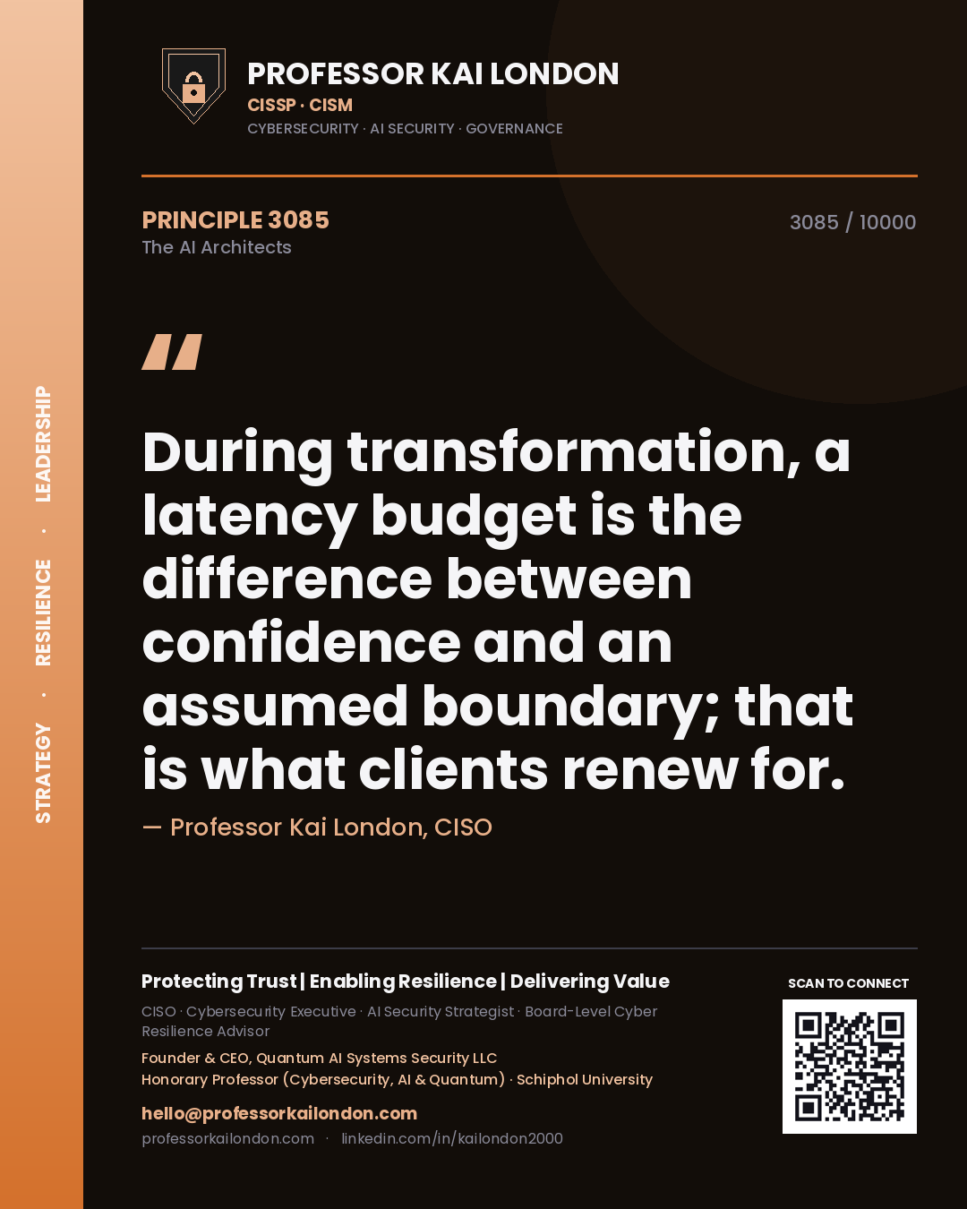 Professor Kai London principle 3085: During transformation, a latency budget is the difference between confidence and an assumed boundary; that is what clients renew for.