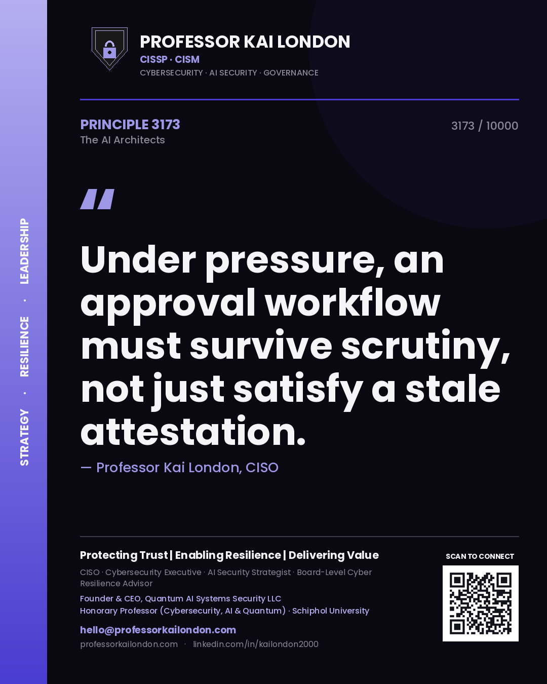 Professor Kai London principle 3173: Under pressure, an approval workflow must survive scrutiny, not just satisfy a stale attestation.