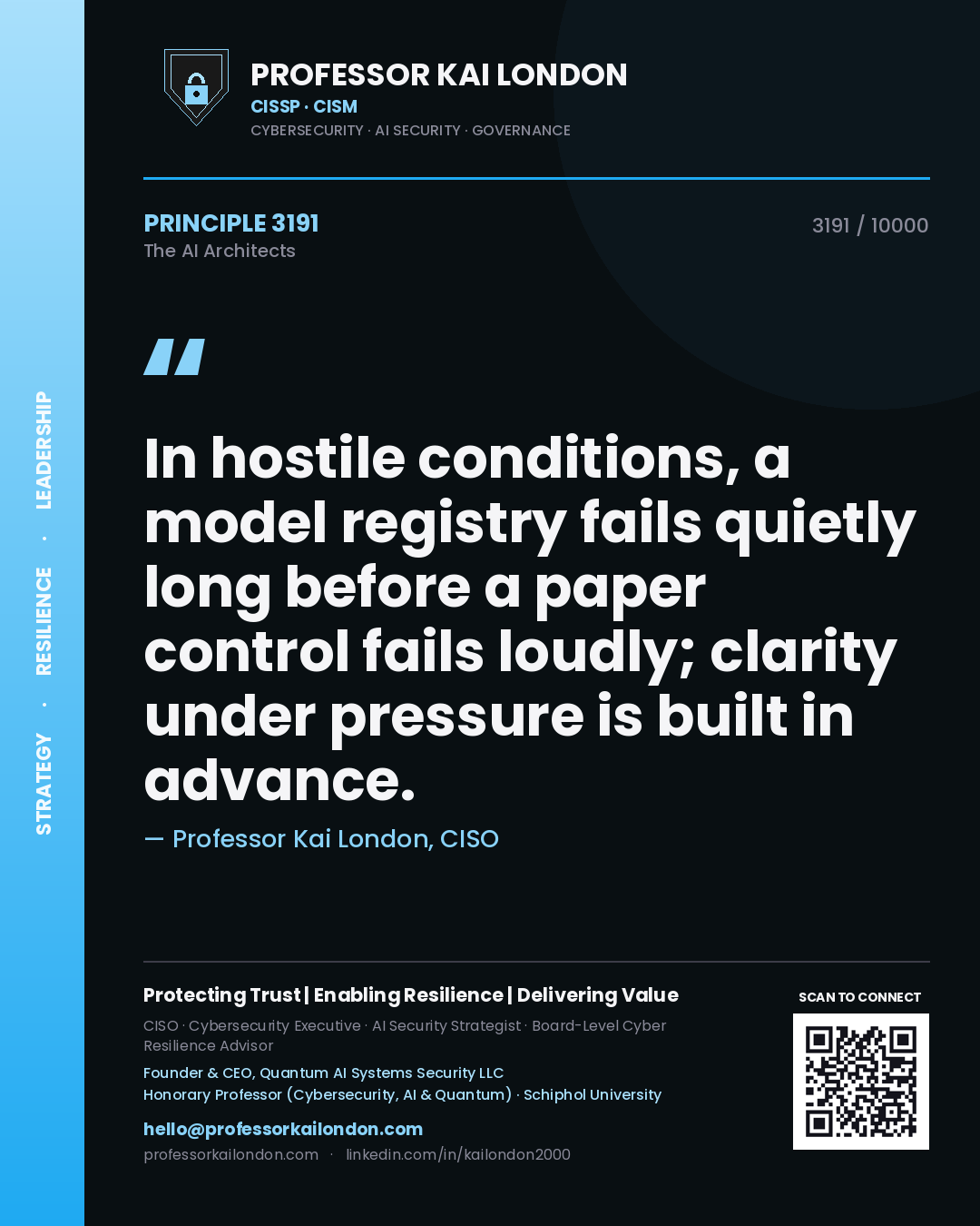 Professor Kai London principle 3191: In hostile conditions, a model registry fails quietly long before a paper control fails loudly; clarity under pressure is built in advance.