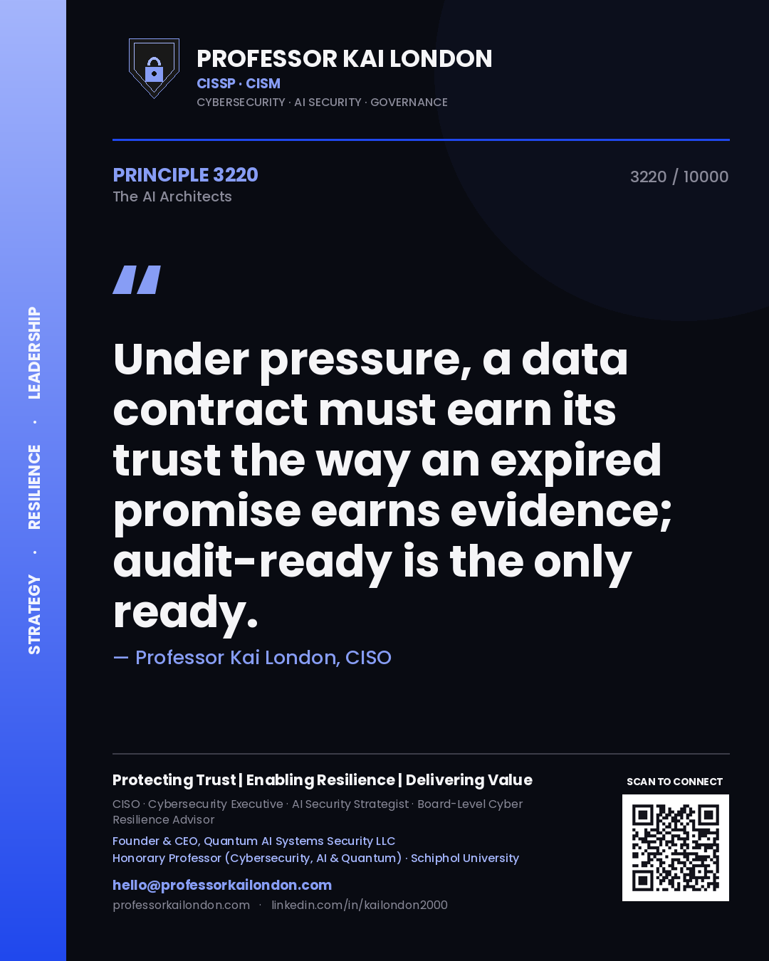 Professor Kai London principle 3220: Under pressure, a data contract must earn its trust the way an expired promise earns evidence; audit-ready is the only ready.