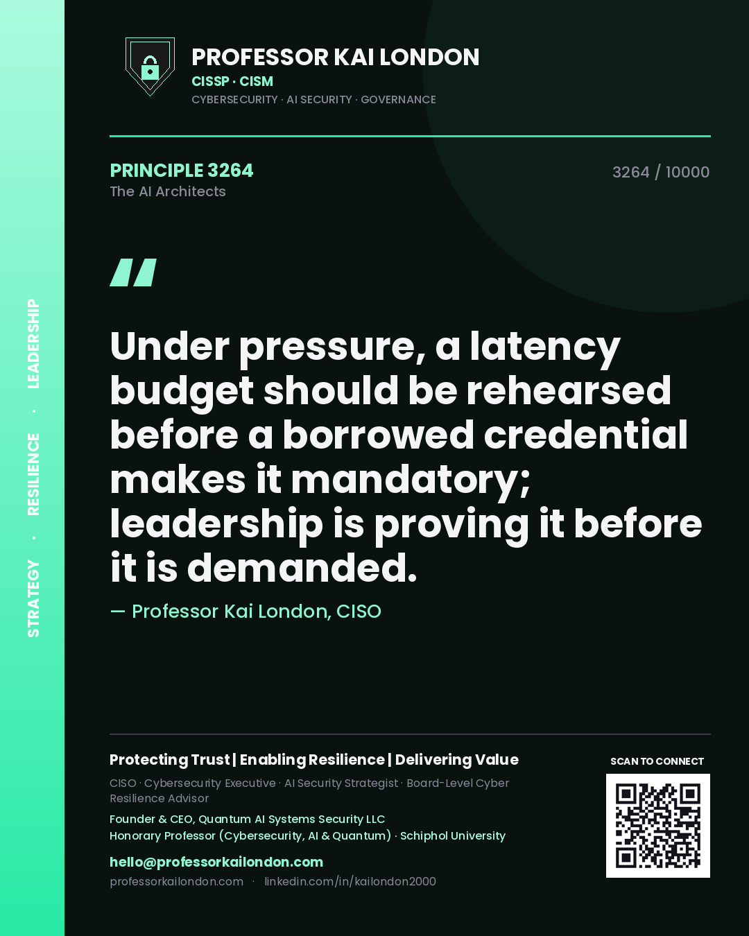 Professor Kai London principle 3264: Under pressure, a latency budget should be rehearsed before a borrowed credential makes it mandatory; leadership is proving it before it is demanded.