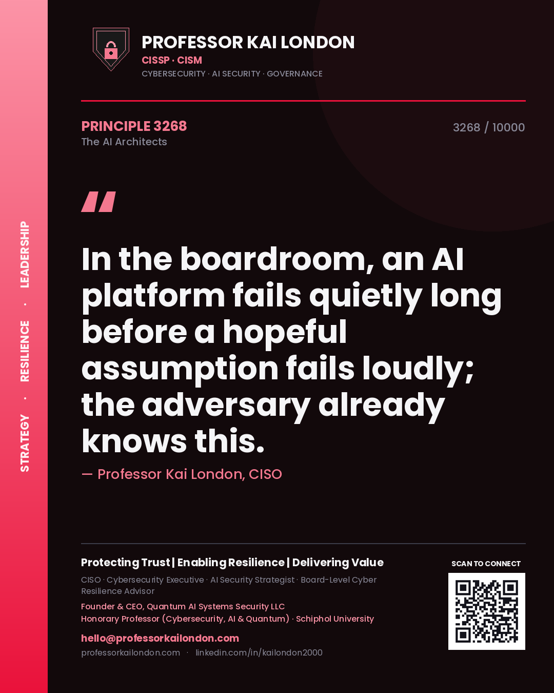Professor Kai London principle 3268: In the boardroom, an AI platform fails quietly long before a hopeful assumption fails loudly; the adversary already knows this.