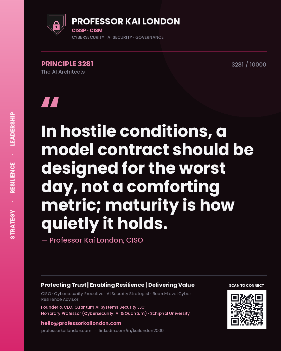Professor Kai London principle 3281: In hostile conditions, a model contract should be designed for the worst day, not a comforting metric; maturity is how quietly it holds.