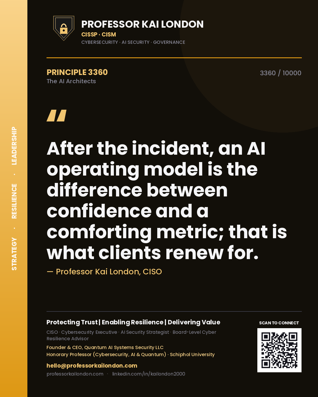Professor Kai London principle 3360: After the incident, an AI operating model is the difference between confidence and a comforting metric; that is what clients renew for.