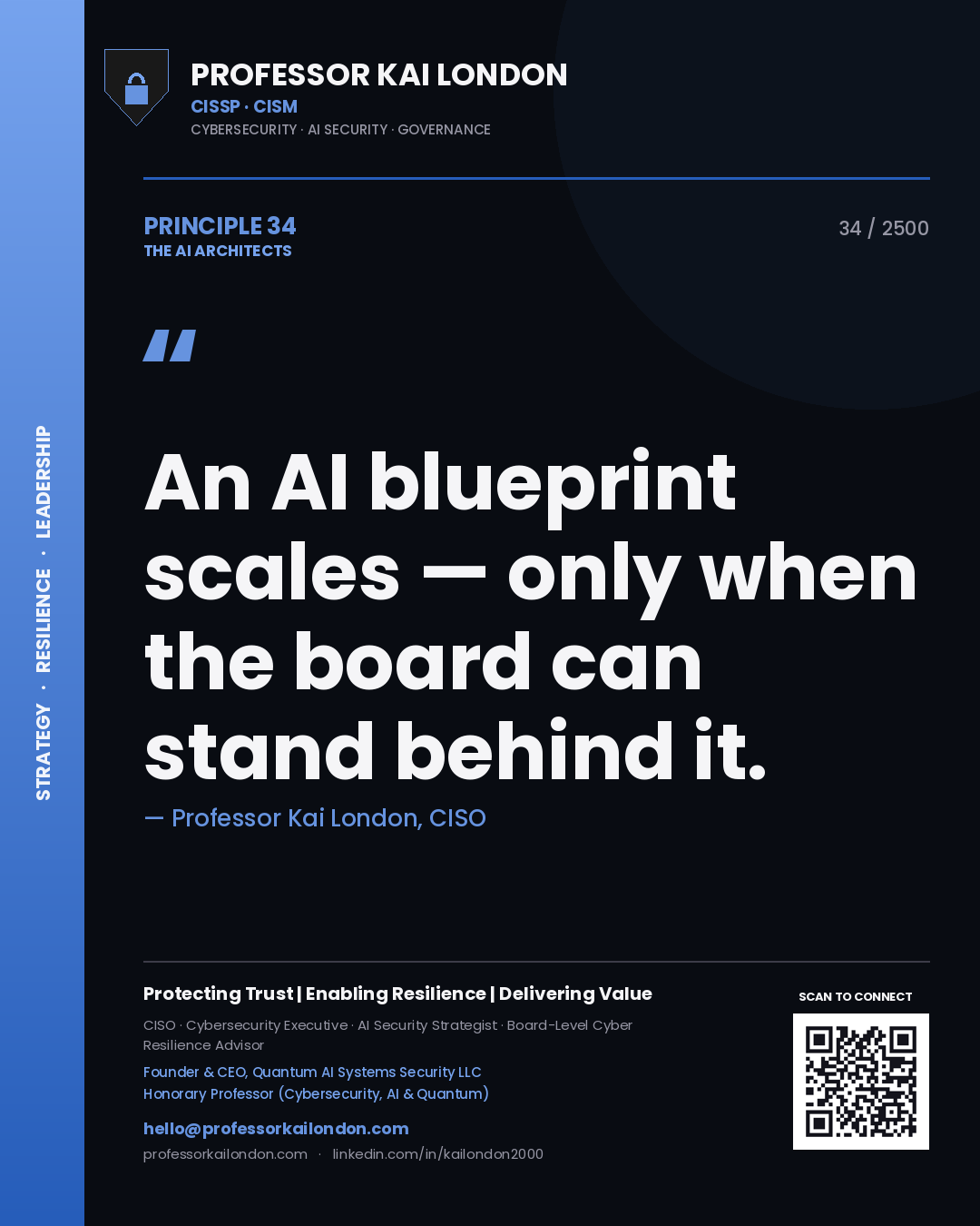 Professor Kai London principle 34: An AI blueprint scales — only when the board can stand behind it.