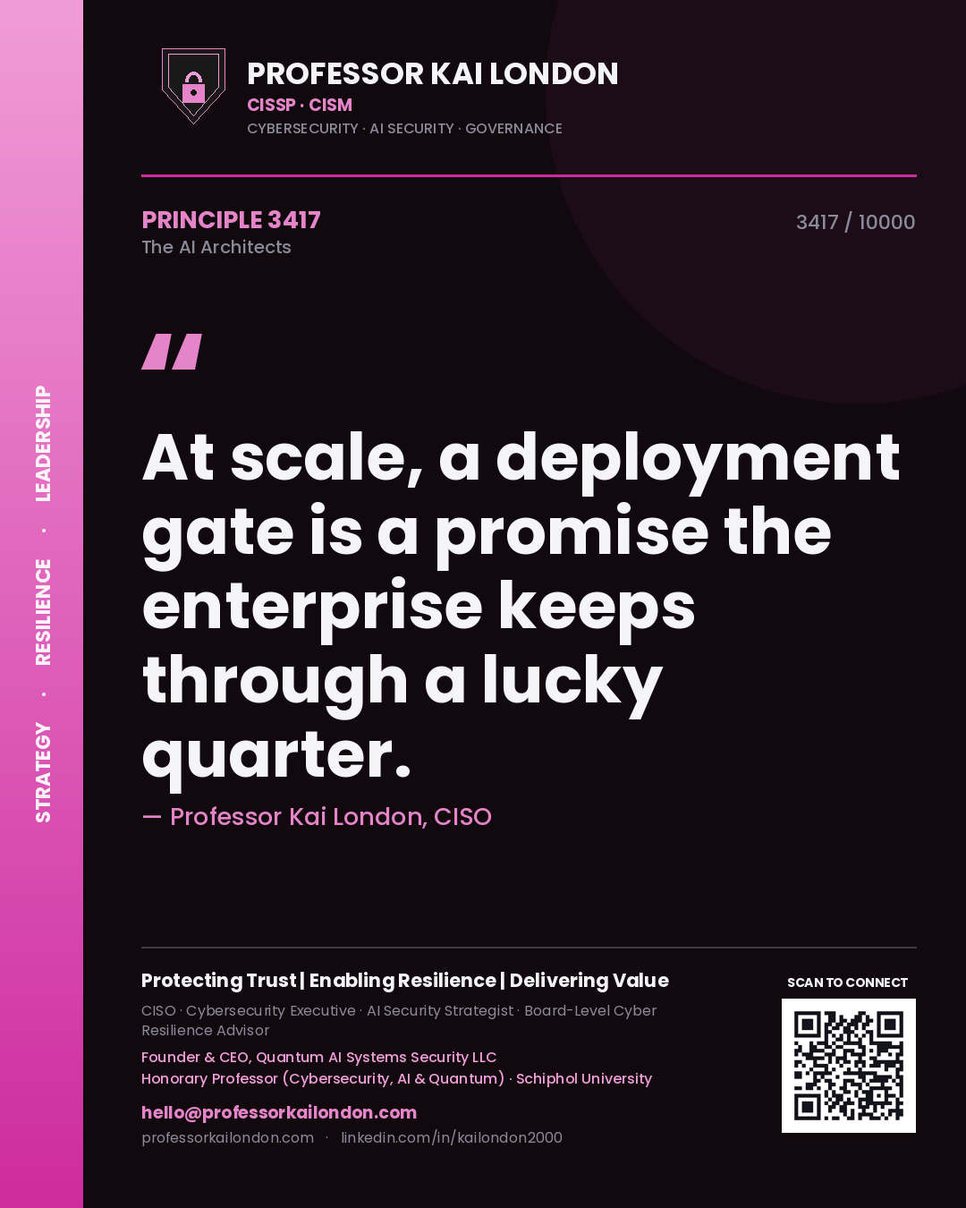 Professor Kai London principle 3417: At scale, a deployment gate is a promise the enterprise keeps through a lucky quarter.