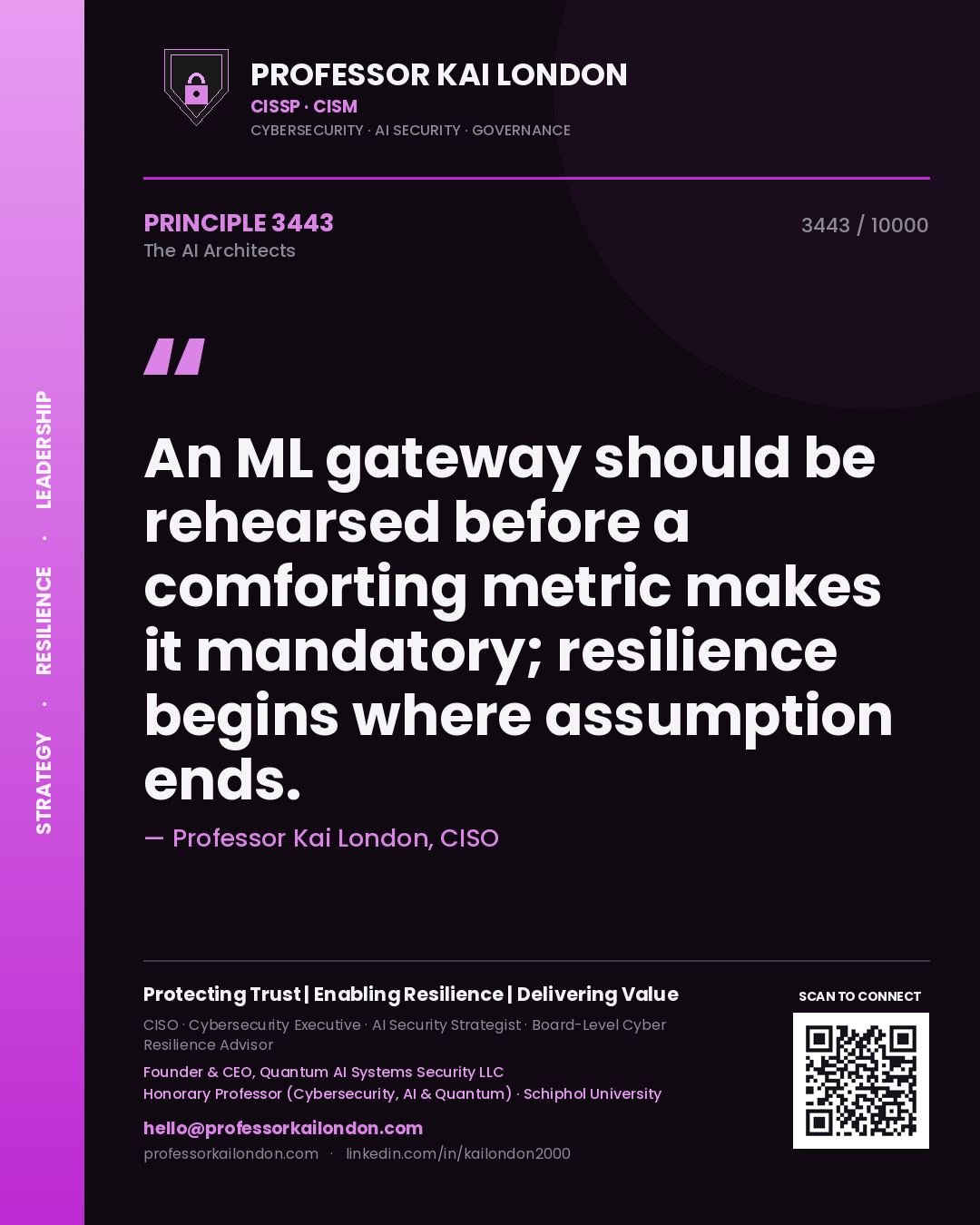 Professor Kai London principle 3443: An ML gateway should be rehearsed before a comforting metric makes it mandatory; resilience begins where assumption ends.