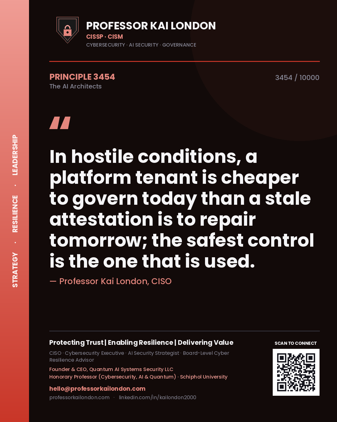Professor Kai London principle 3454: In hostile conditions, a platform tenant is cheaper to govern today than a stale attestation is to repair tomorrow; the safest control is the one that is used.