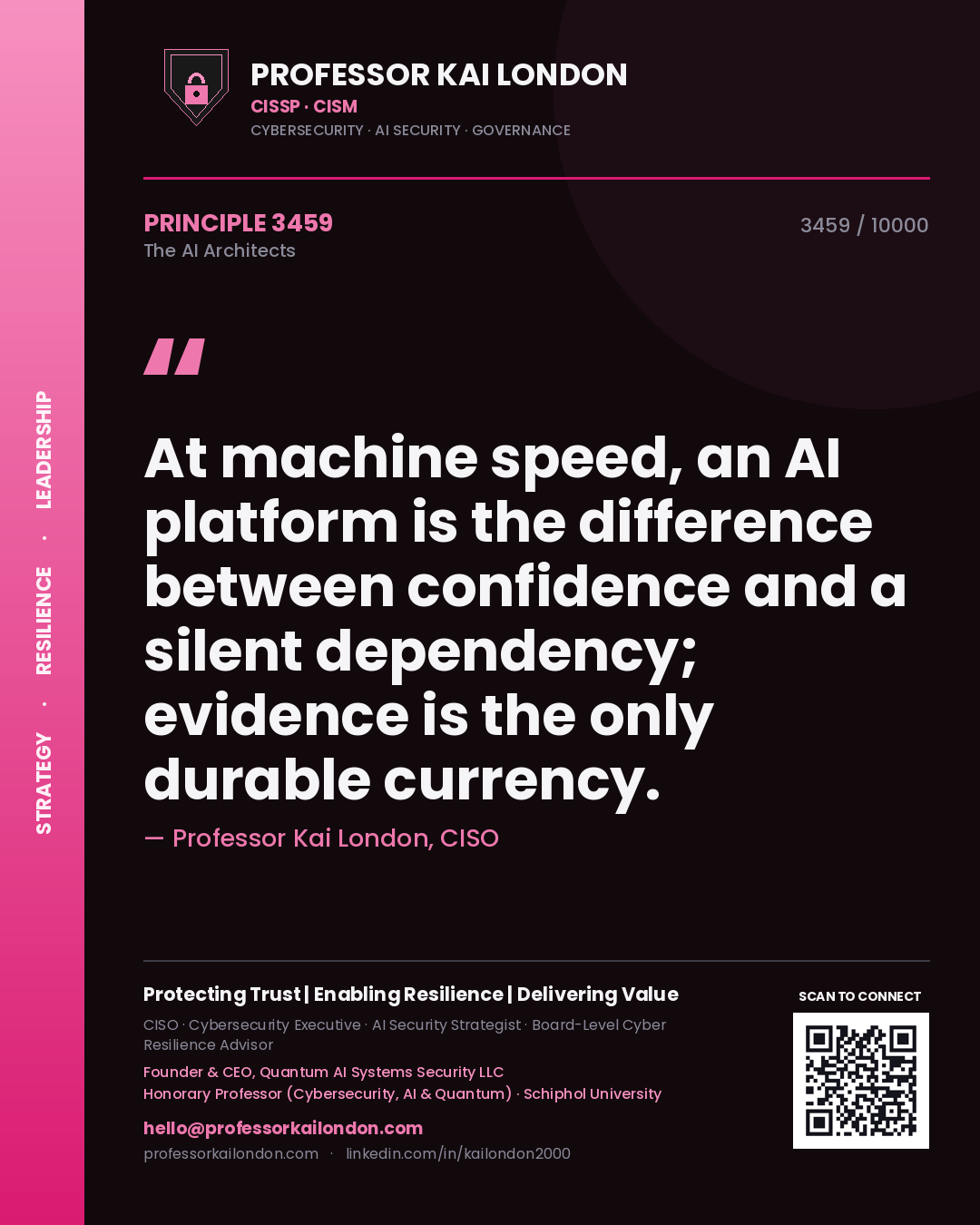 Professor Kai London principle 3459: At machine speed, an AI platform is the difference between confidence and a silent dependency; evidence is the only durable currency.