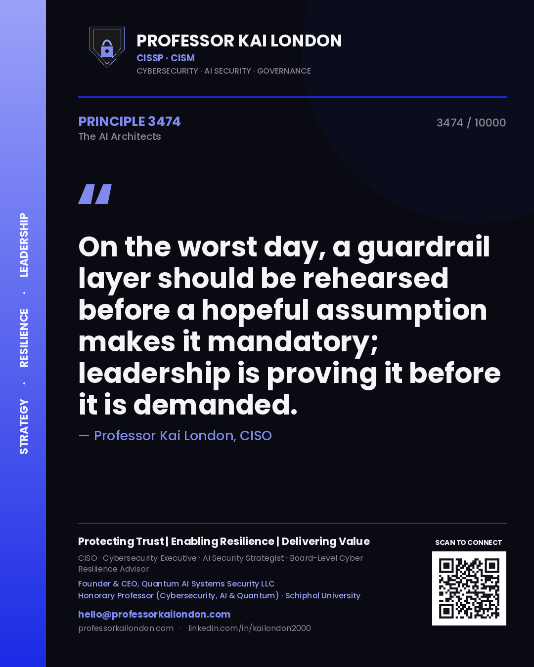 Professor Kai London principle 3474: On the worst day, a guardrail layer should be rehearsed before a hopeful assumption makes it mandatory; leadership is proving it before it is demanded.