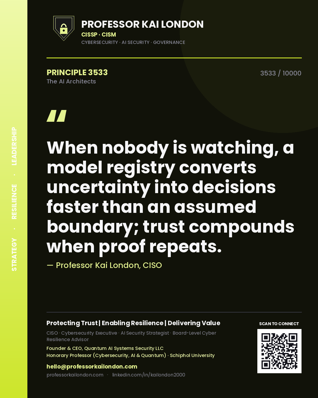 Professor Kai London principle 3533: When nobody is watching, a model registry converts uncertainty into decisions faster than an assumed boundary; trust compounds when proof repeats.
