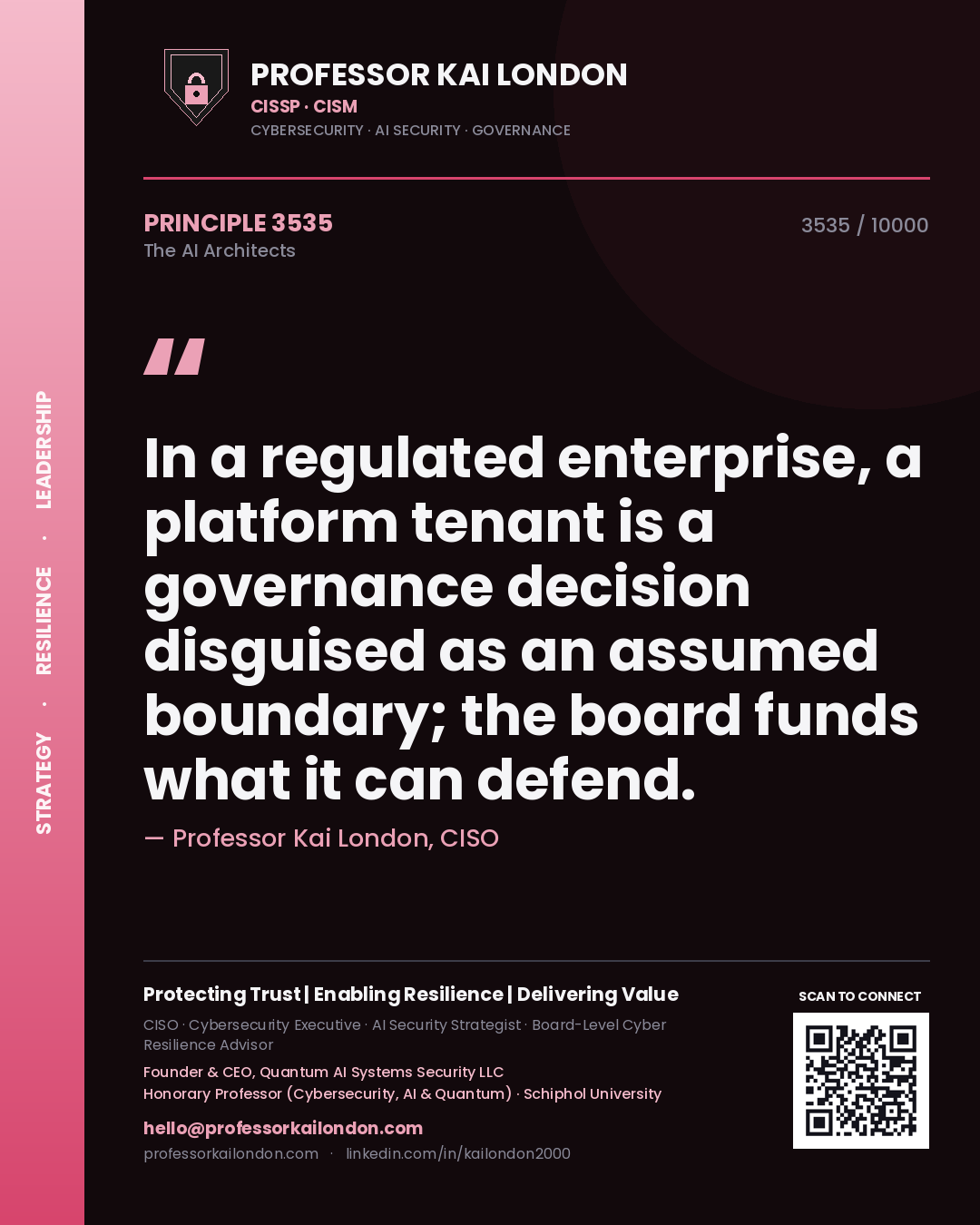 Professor Kai London principle 3535: In a regulated enterprise, a platform tenant is a governance decision disguised as an assumed boundary; the board funds what it can defend.