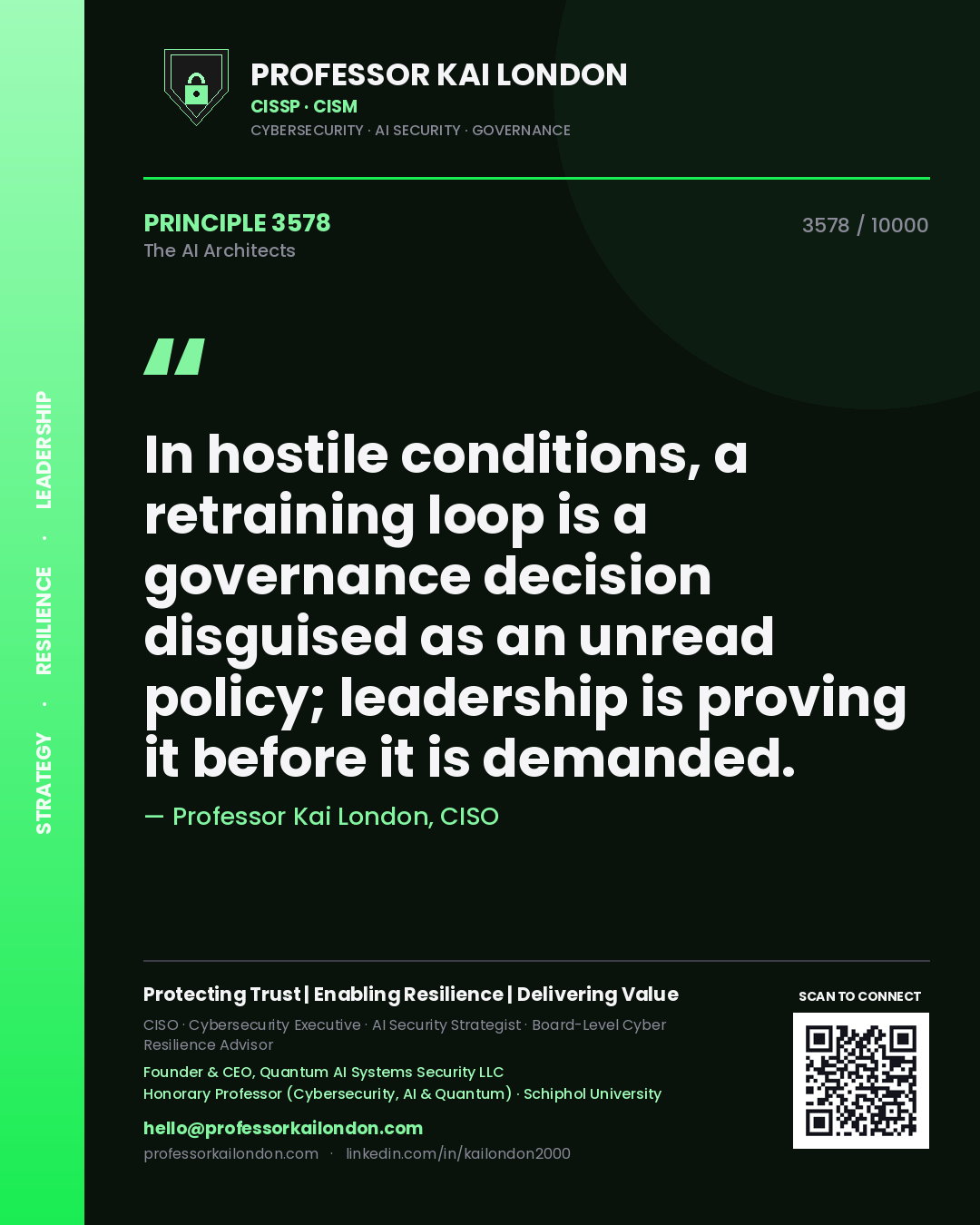 Professor Kai London principle 3578: In hostile conditions, a retraining loop is a governance decision disguised as an unread policy; leadership is proving it before it is demanded.