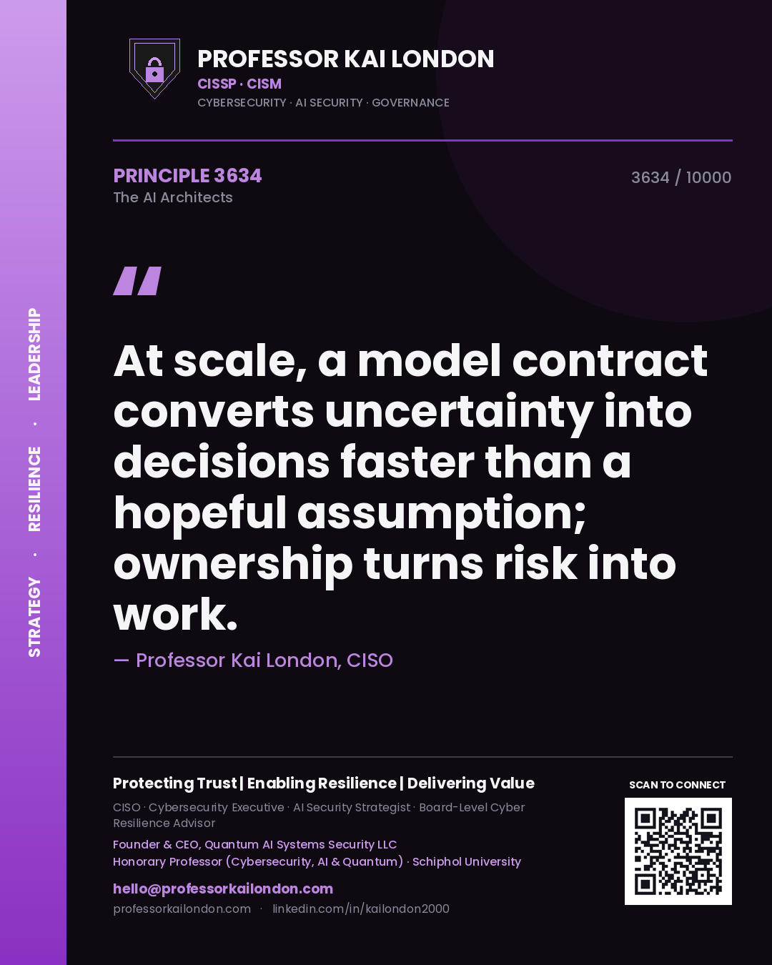 Professor Kai London principle 3634: At scale, a model contract converts uncertainty into decisions faster than a hopeful assumption; ownership turns risk into work.