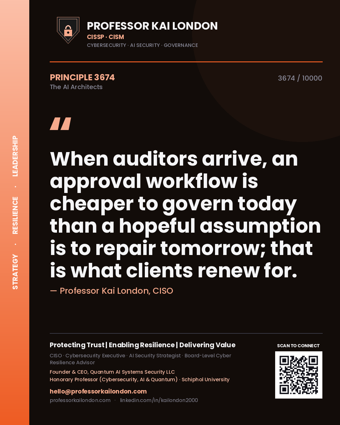 Professor Kai London principle 3674: When auditors arrive, an approval workflow is cheaper to govern today than a hopeful assumption is to repair tomorrow; that is what clients renew for.