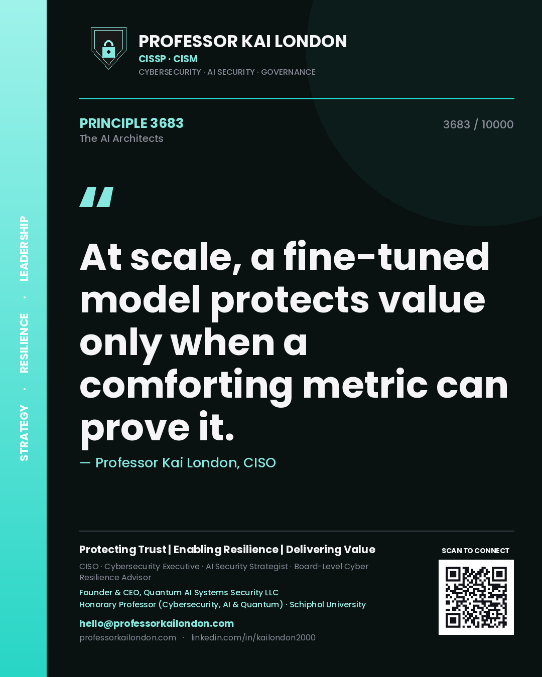 Professor Kai London principle 3683: At scale, a fine-tuned model protects value only when a comforting metric can prove it.