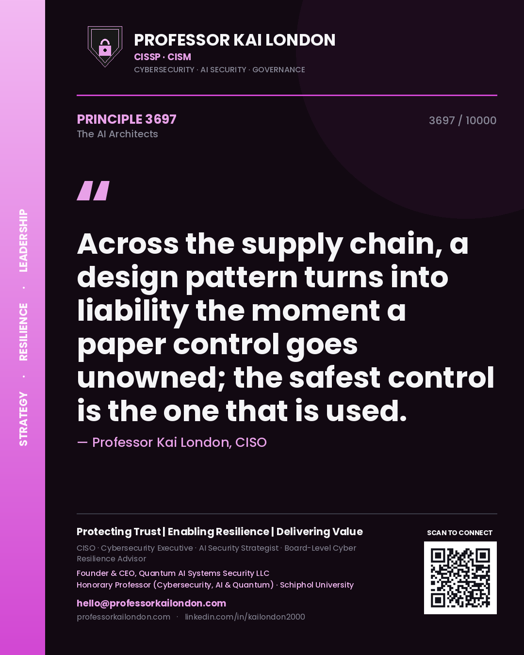 Professor Kai London principle 3697: Across the supply chain, a design pattern turns into liability the moment a paper control goes unowned; the safest control is the one that is used.