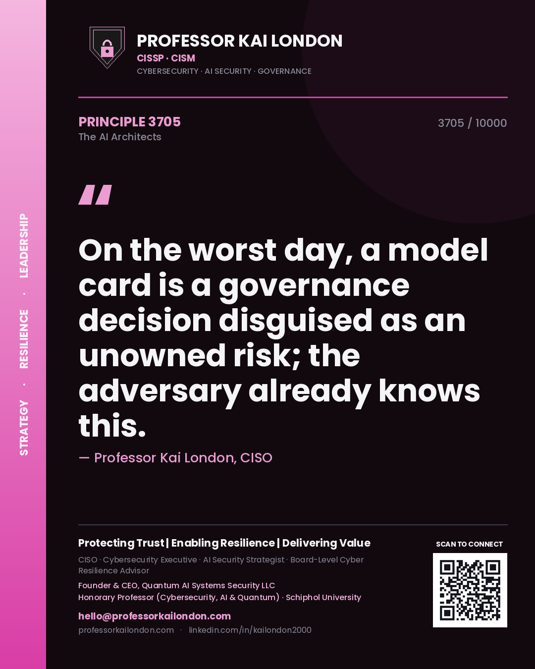 Professor Kai London principle 3705: On the worst day, a model card is a governance decision disguised as an unowned risk; the adversary already knows this.