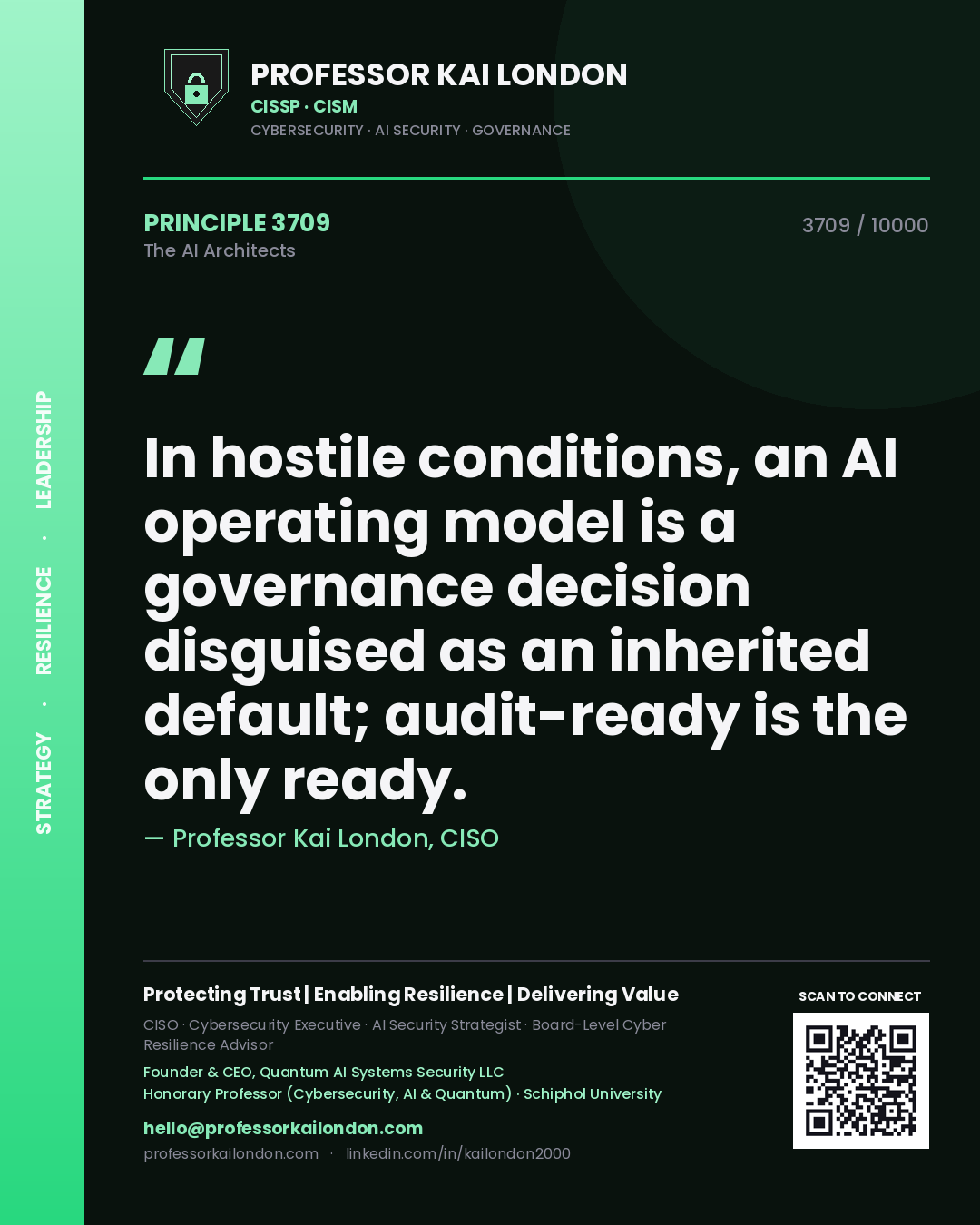 Professor Kai London principle 3709: In hostile conditions, an AI operating model is a governance decision disguised as an inherited default; audit-ready is the only ready.