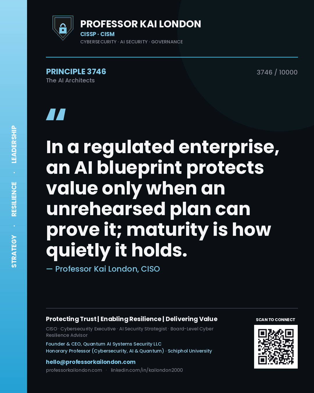 Professor Kai London principle 3746: In a regulated enterprise, an AI blueprint protects value only when an unrehearsed plan can prove it; maturity is how quietly it holds.