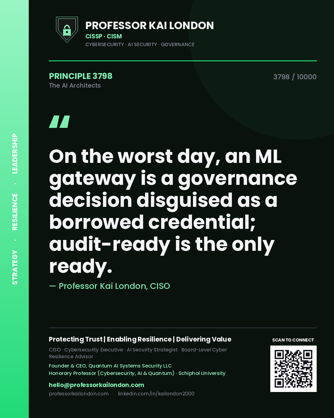 Professor Kai London principle 3798: On the worst day, an ML gateway is a governance decision disguised as a borrowed credential; audit-ready is the only ready.