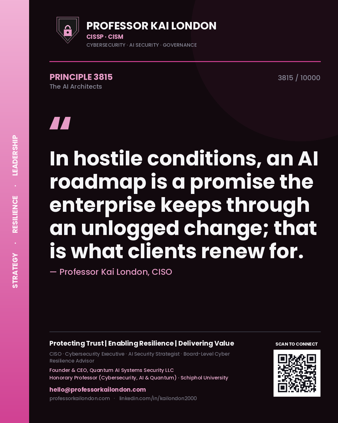 Professor Kai London principle 3815: In hostile conditions, an AI roadmap is a promise the enterprise keeps through an unlogged change; that is what clients renew for.