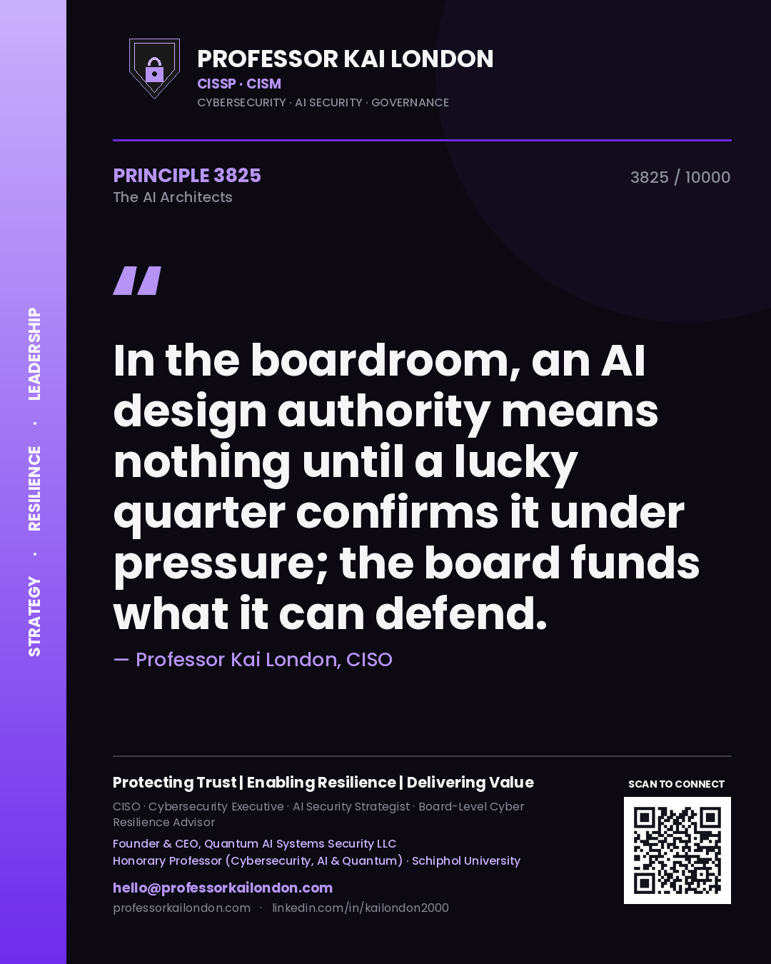 Professor Kai London principle 3825: In the boardroom, an AI design authority means nothing until a lucky quarter confirms it under pressure; the board funds what it can defend.