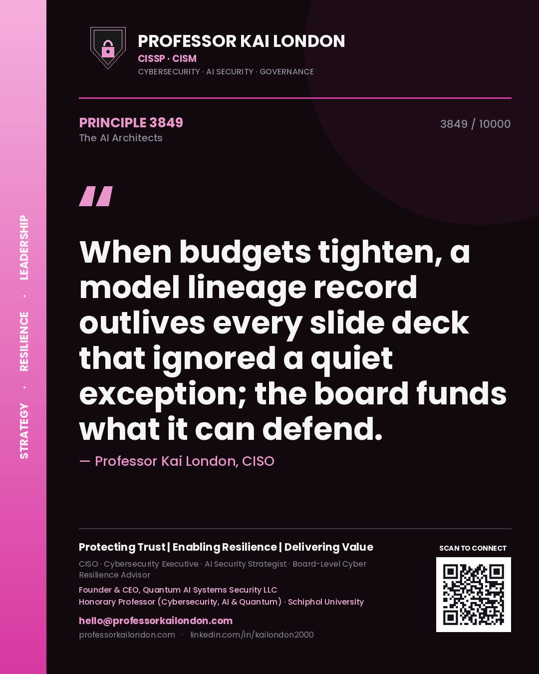 Professor Kai London principle 3849: When budgets tighten, a model lineage record outlives every slide deck that ignored a quiet exception; the board funds what it can defend.