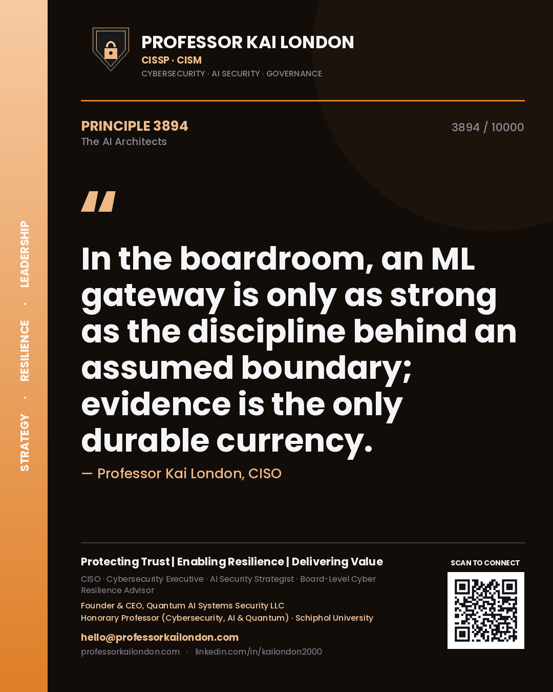 Professor Kai London principle 3894: In the boardroom, an ML gateway is only as strong as the discipline behind an assumed boundary; evidence is the only durable currency.