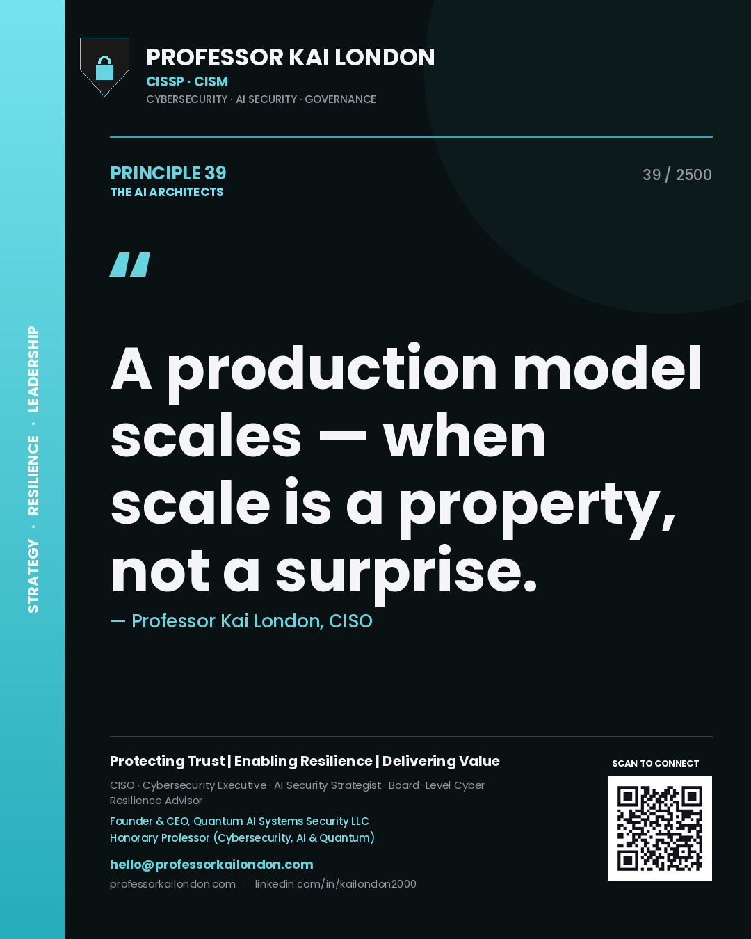 Professor Kai London principle 39: A production model scales — when scale is a property, not a surprise.
