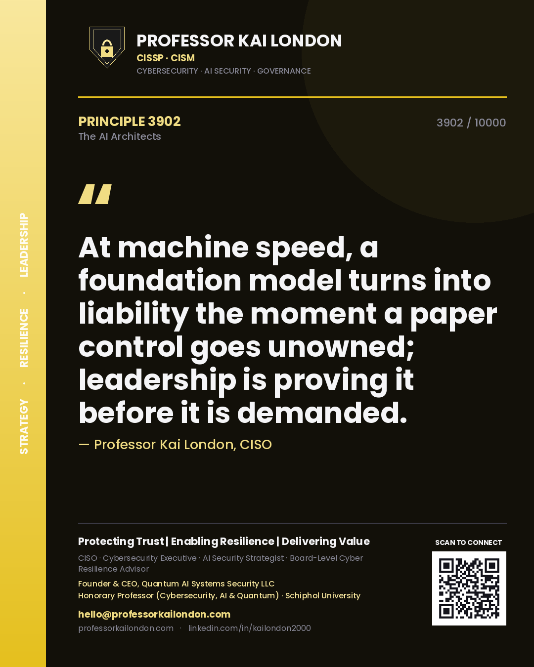 Professor Kai London principle 3902: At machine speed, a foundation model turns into liability the moment a paper control goes unowned; leadership is proving it before it is demanded.