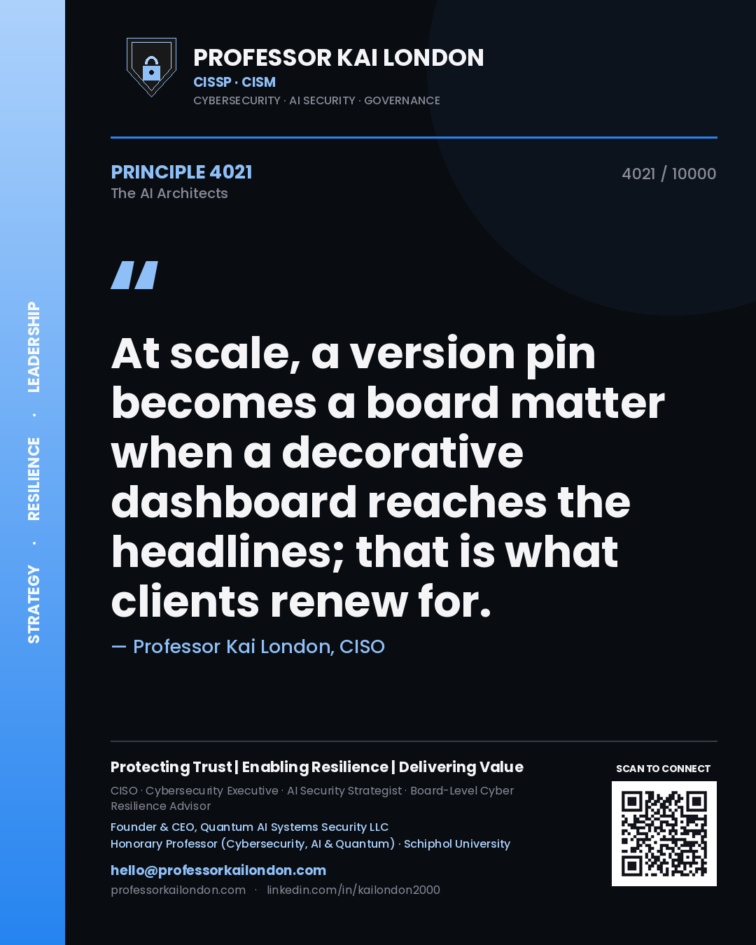 Professor Kai London principle 4021: At scale, a version pin becomes a board matter when a decorative dashboard reaches the headlines; that is what clients renew for.